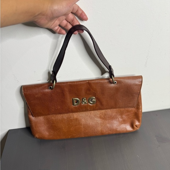 Dolce & Gabbana Handbags - Dolce & Gabbana Brown Textured Leather Shoulder Bag with Dark Brown Handle